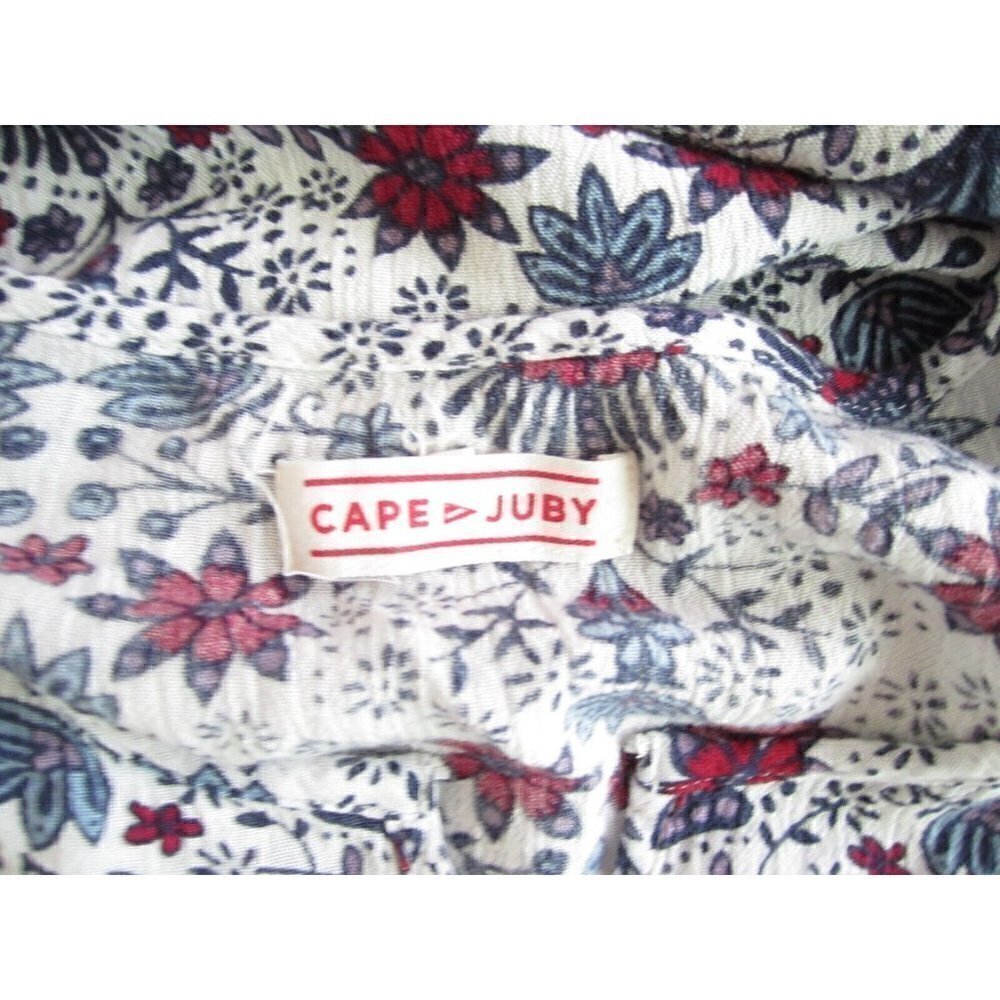Cape Juby Sz M Floral Blouse‎ Top Red Blue Boho Peasant Style V-Neck Flowy (WB7) - Picture 2 of 8